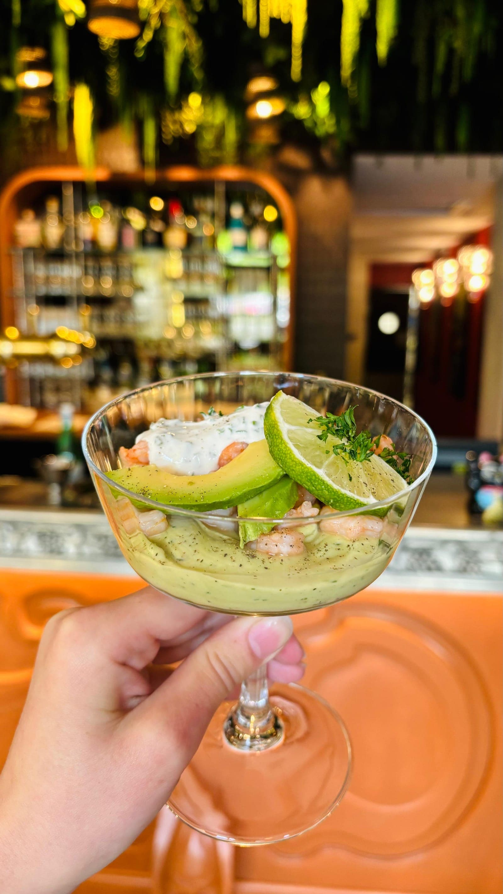 Avocado and prawn coupe at the bar